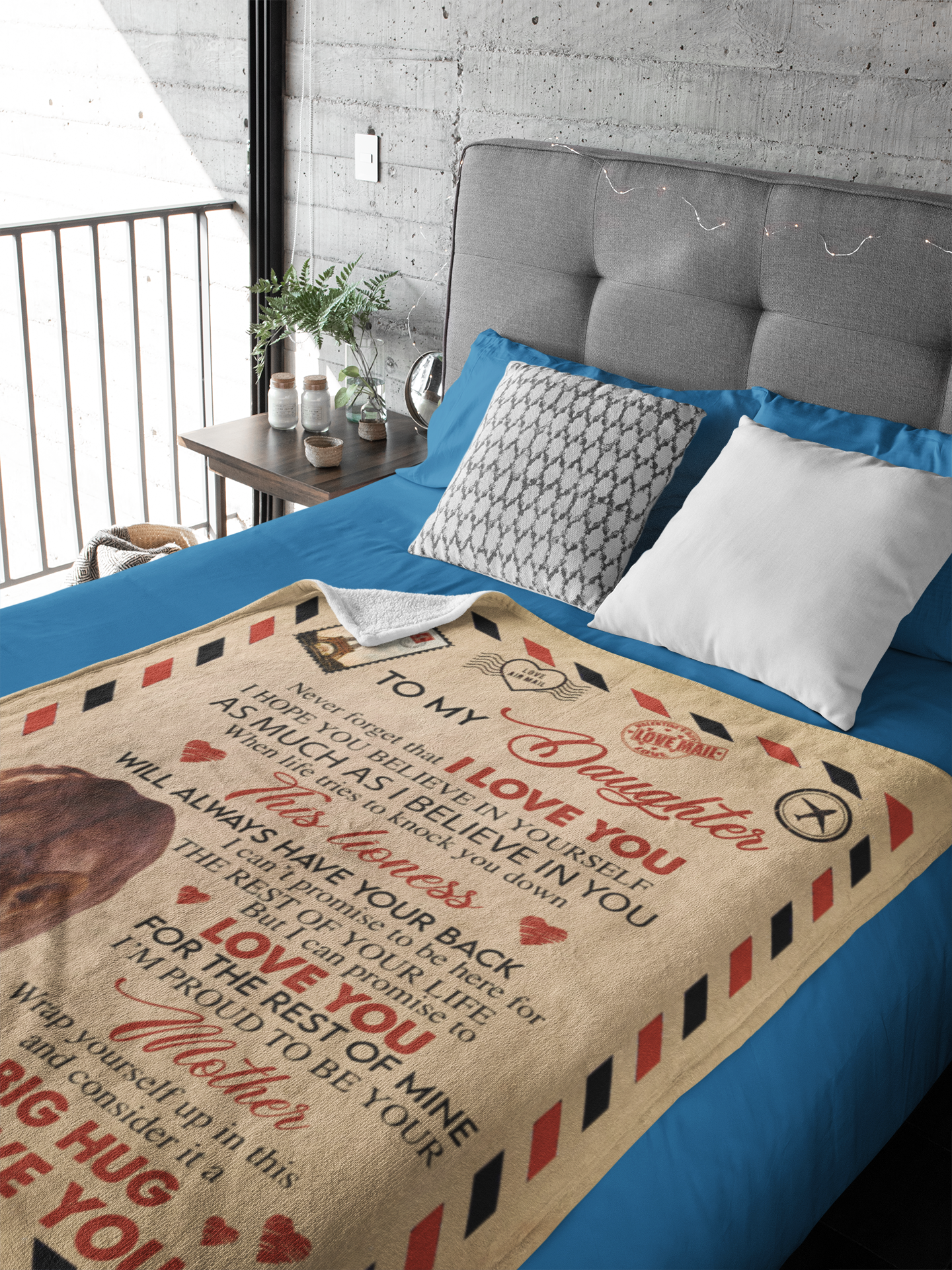 To My Daughter | Personalised Sherpa Lioness Envelope | Throw Blanket 50"x60" PY