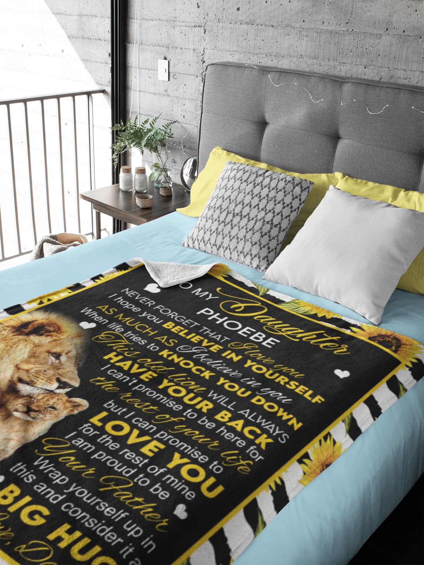 To My Daughter Lion & Sunflower Personalized Blanket From Dad