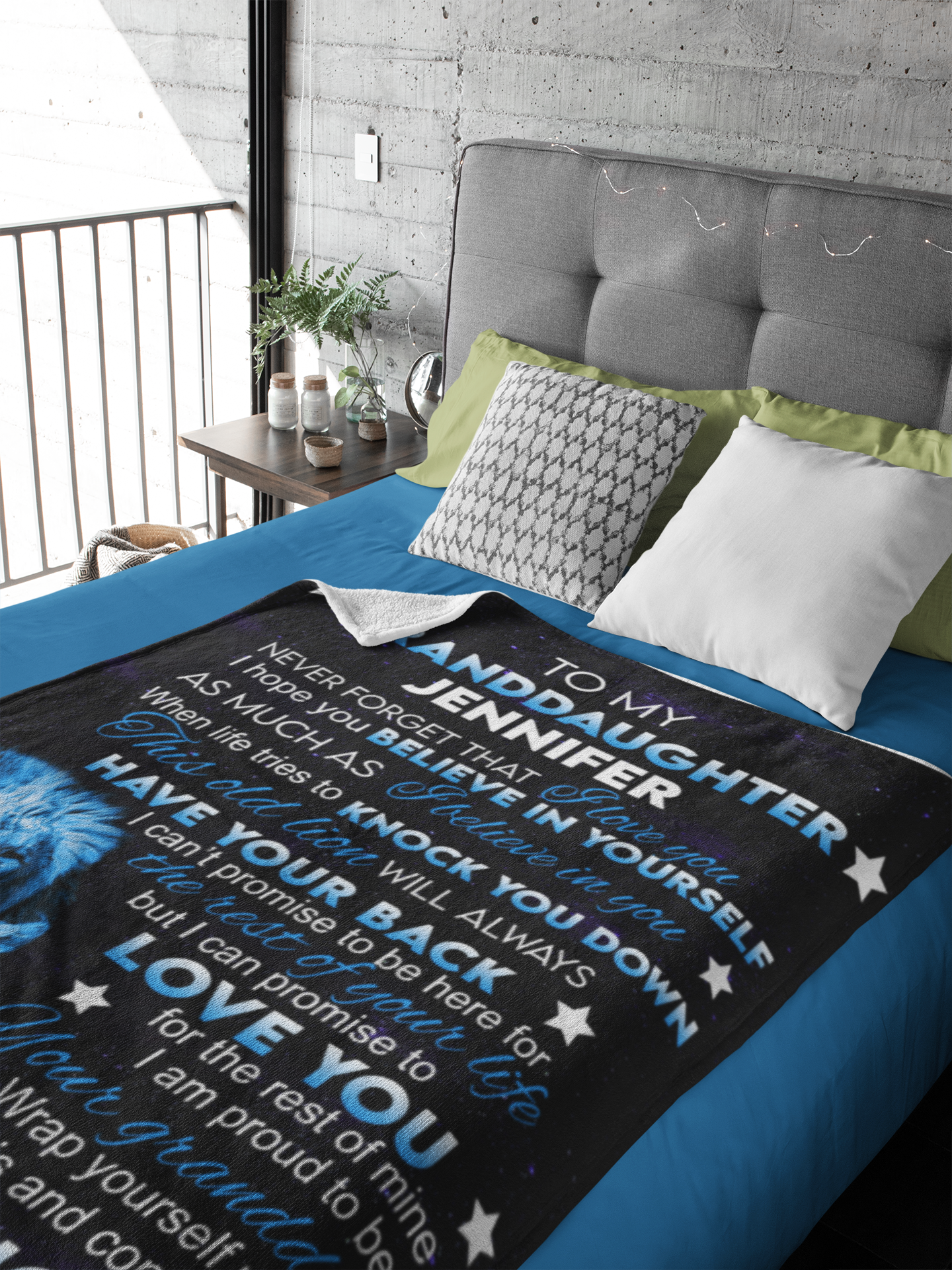 To My Granddaughter |Personalized Blue Lion Blanket | Throw Blanket