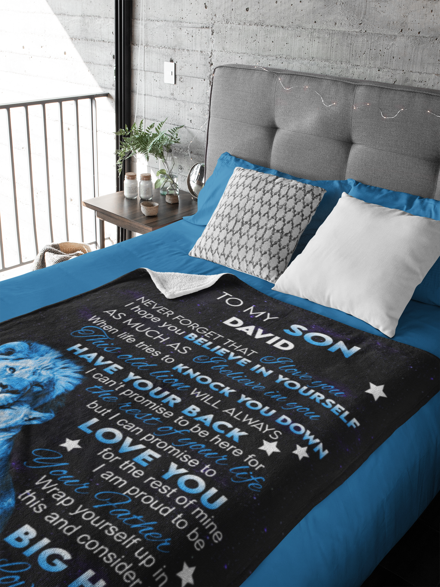 To My Son | Personalized Blue Lion Blanket | Son Customized Gift