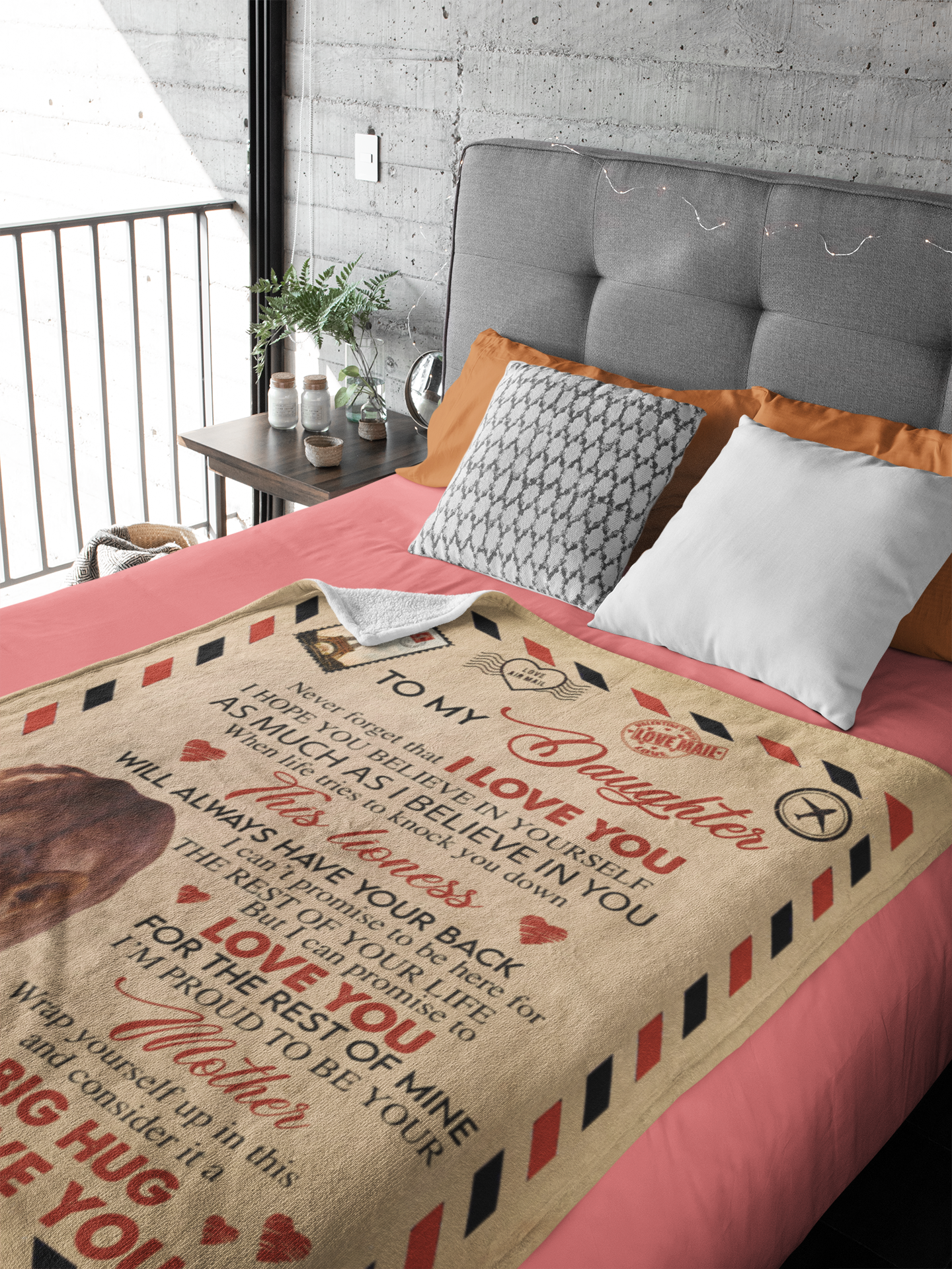 To My Daughter | Personalized Lioness Envelope Blanket Gift | Throw Blanket 50"x60"