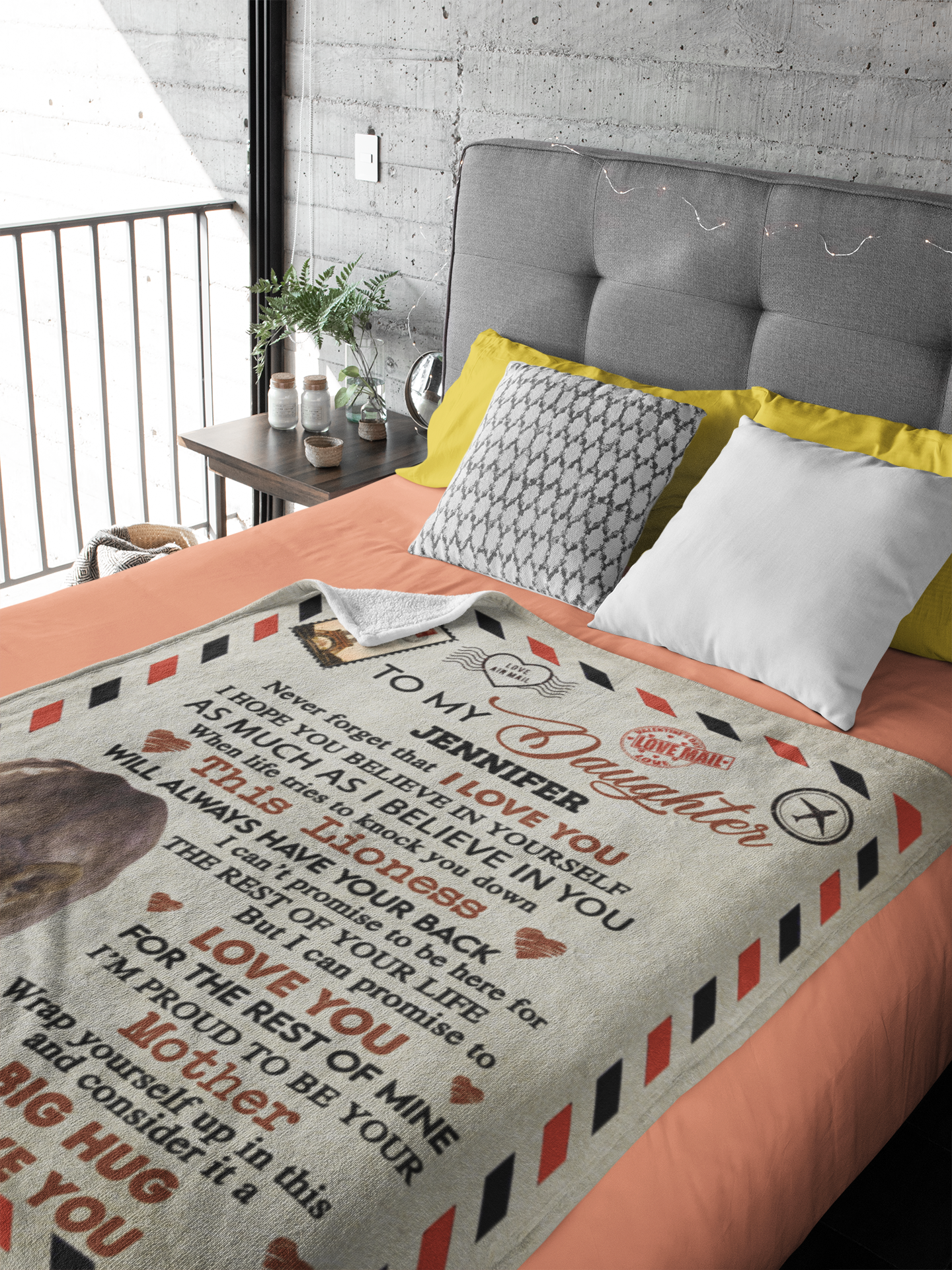 To My Daughter | Personalised Lioness Envelope Blanket | 50"x60" - V2