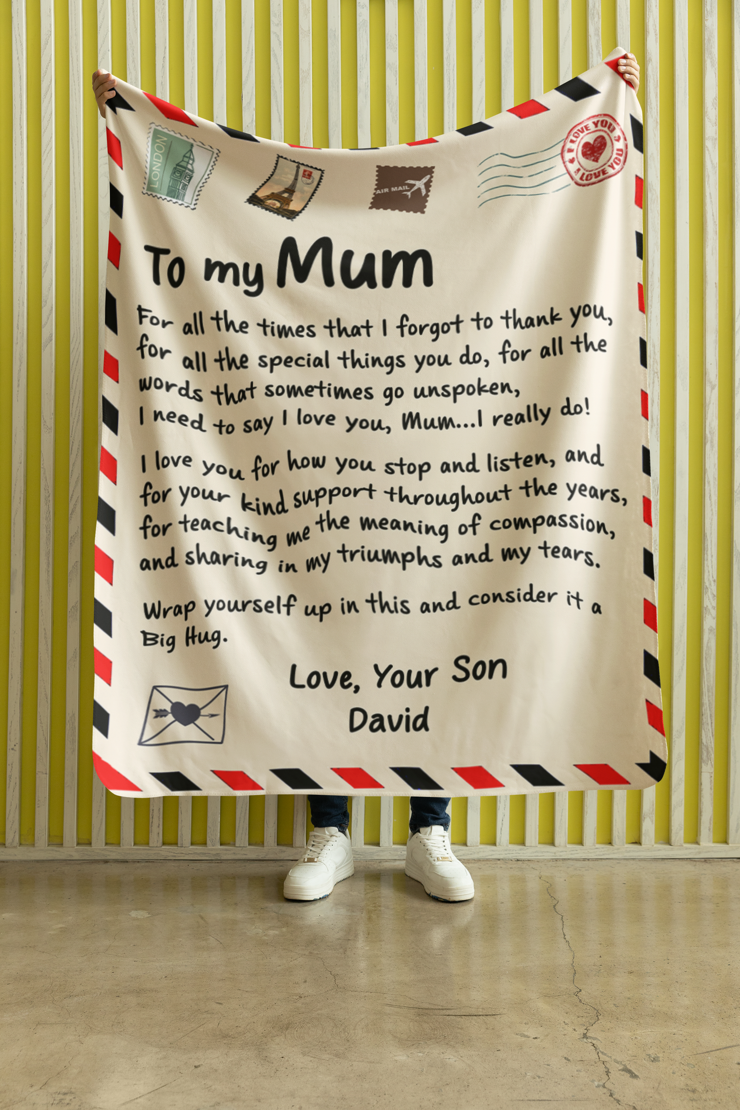 To My Mum, Big Hug, Personalised Sherpa Fleece Blanket