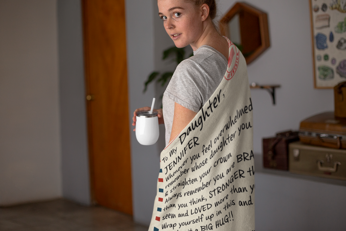 To My Daughter | Personalized Envelope Braver & Stronger Blanket | Throw Blanket 50"x60"