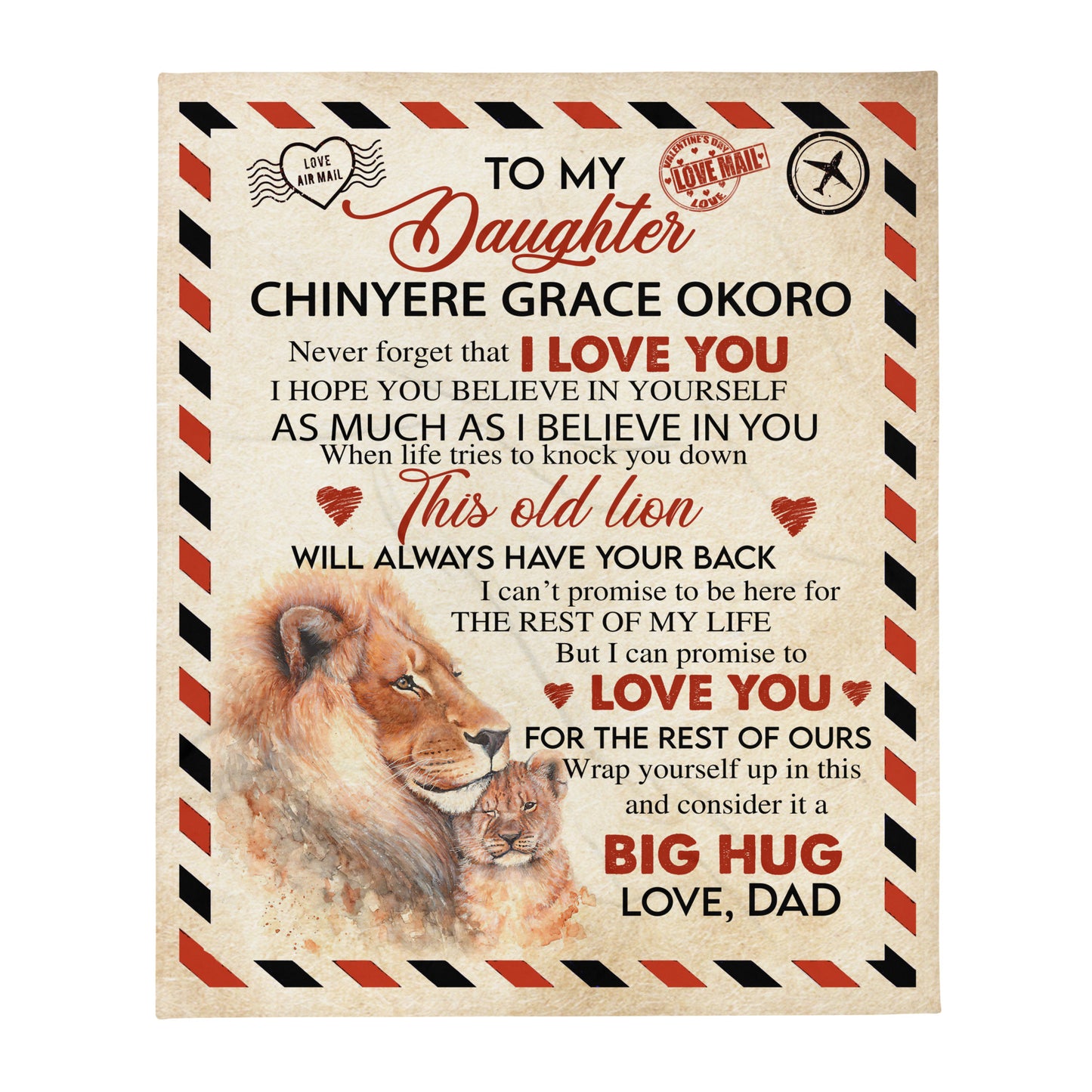 Okoro - To My Daughter | Lion Blanket | Throw Blanket 50"x60"