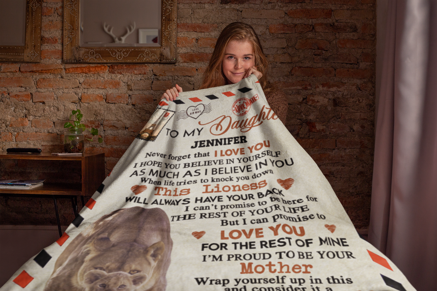 To My Daughter | Personalised Lioness Envelope Blanket | 50"x60" - V2