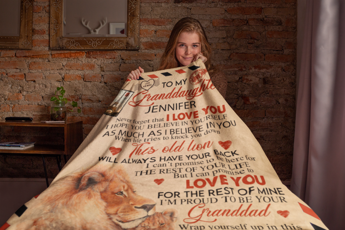 To My Granddaughter | Personalized Lion Envelope Blanket | Throw Blanket