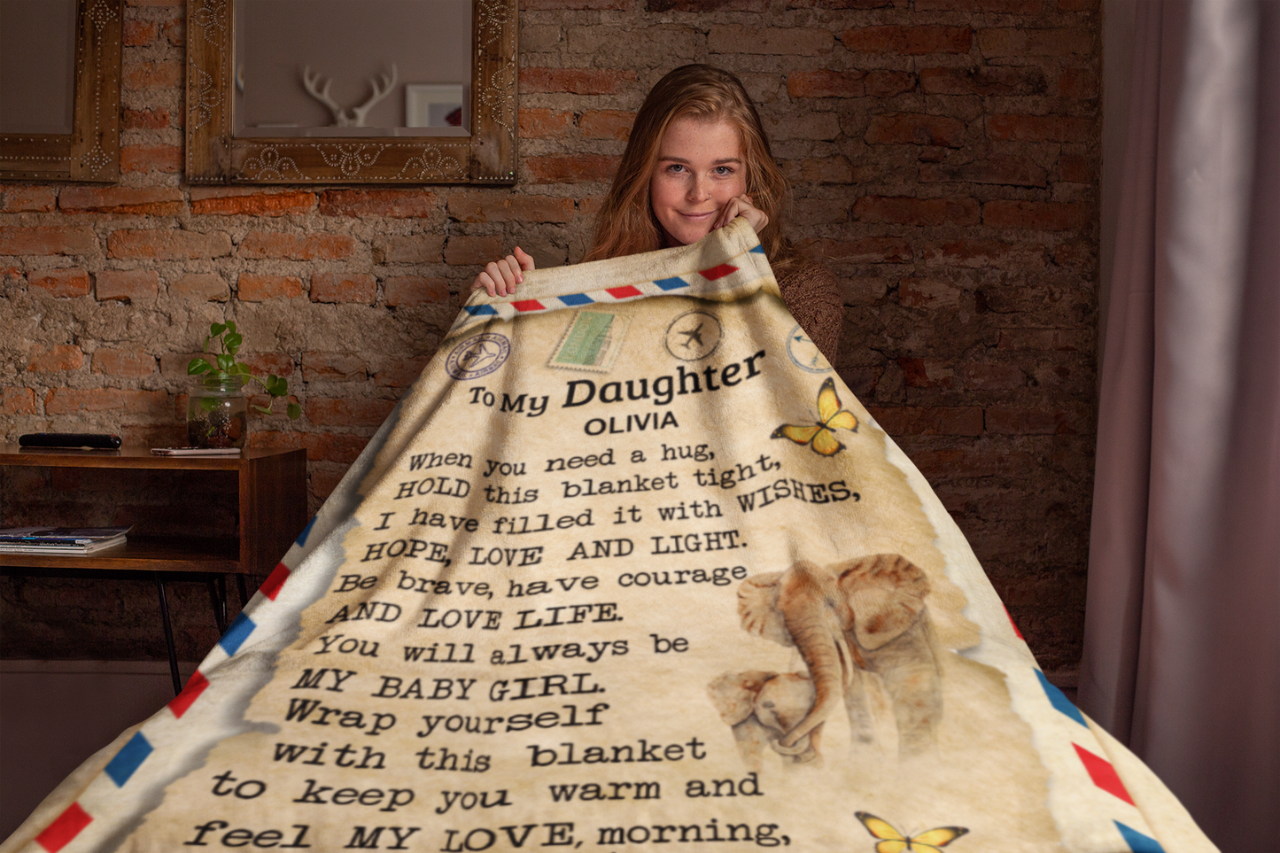 To My Daughter | Personalized Elephant Envelope Blanket