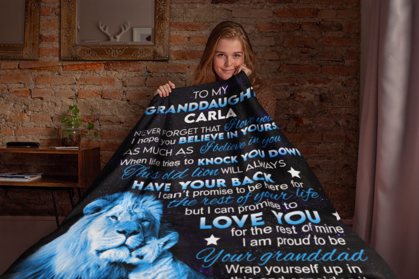To My Granddaughter |Personalized Blue Lion Blanket | Throw Blanket
