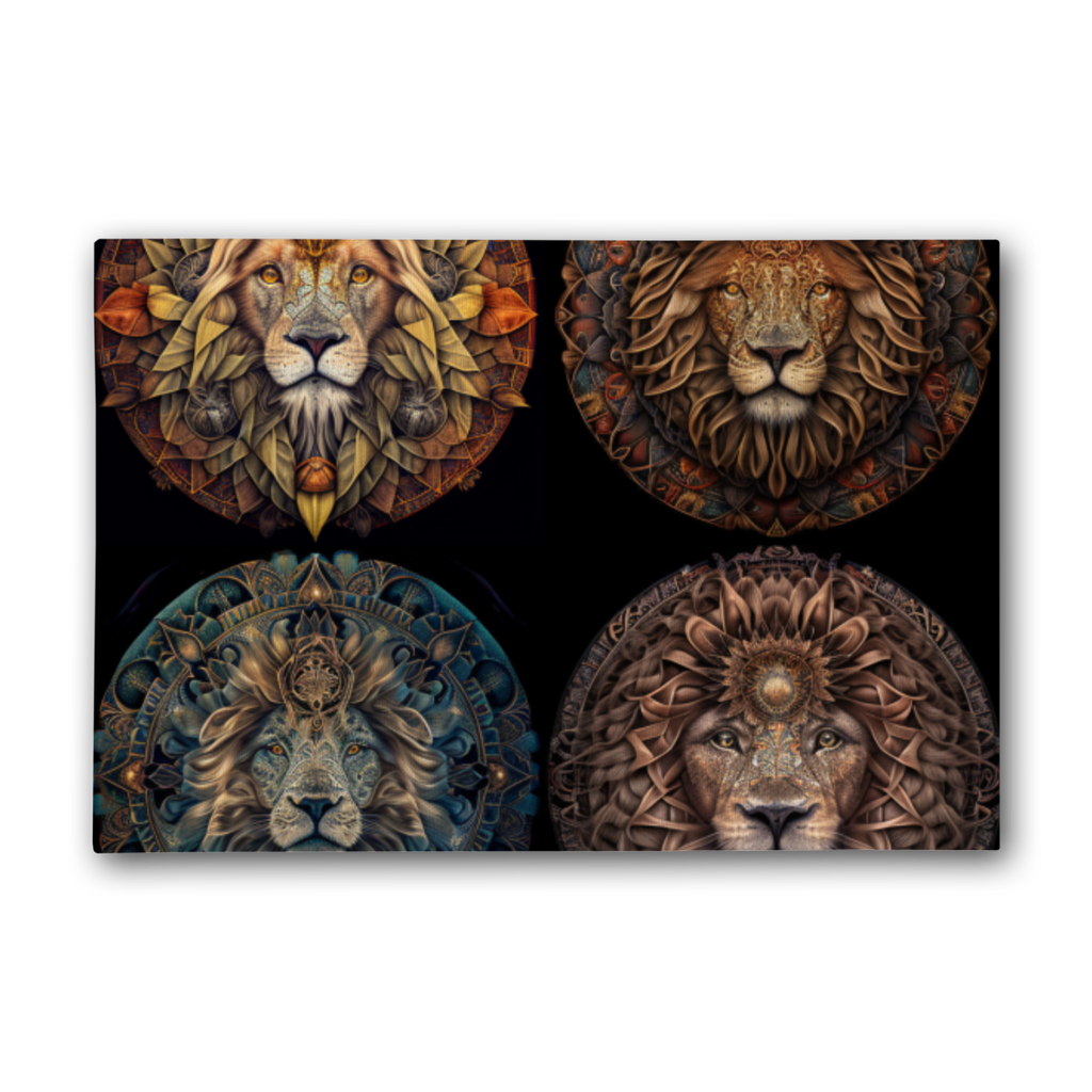 Four Lion Heads Premium Stretched Canvas