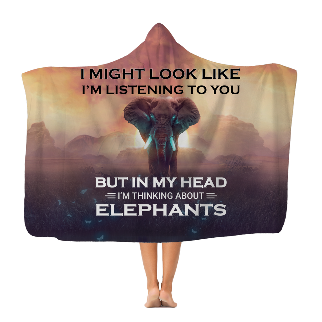 Thinking About Elephants | Premium Adult Hooded Blanket | AOP