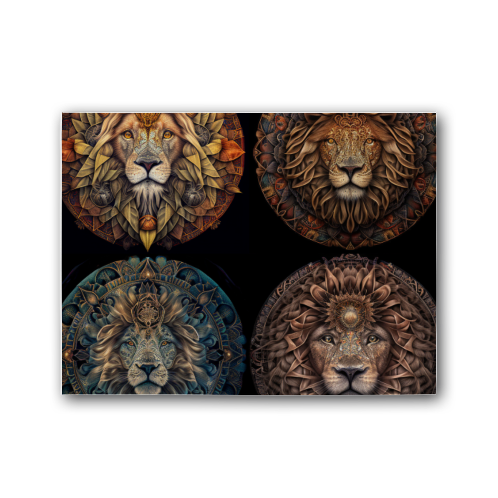 Four Lion Heads Premium Stretched Canvas