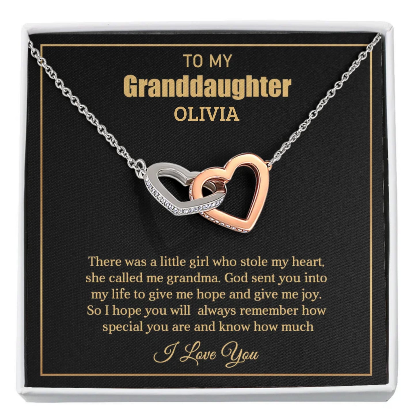To My Granddaughter | My Heart | Interlocking Hearts Necklace