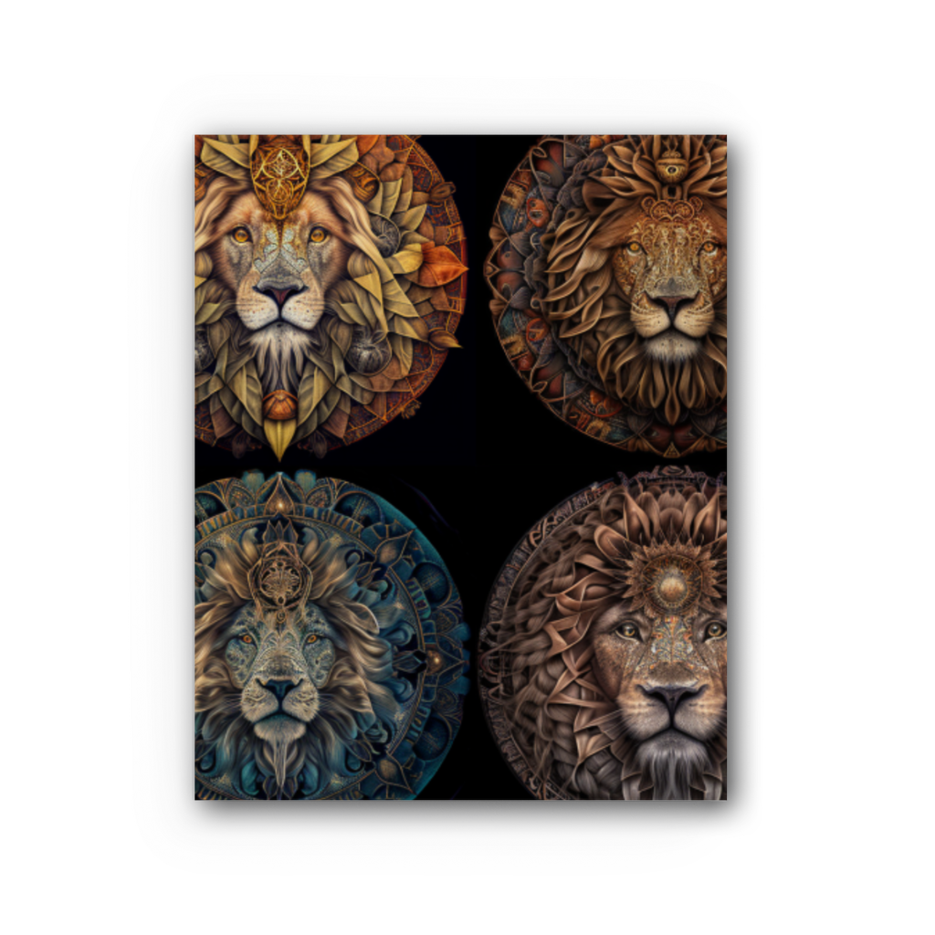 Four Lion Heads Premium Stretched Canvas