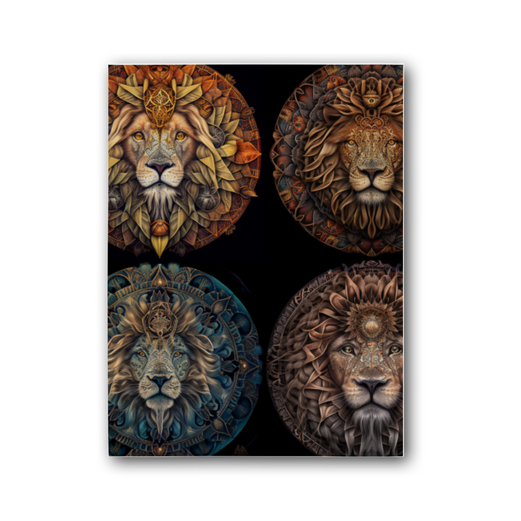 Four Lion Heads Premium Stretched Canvas