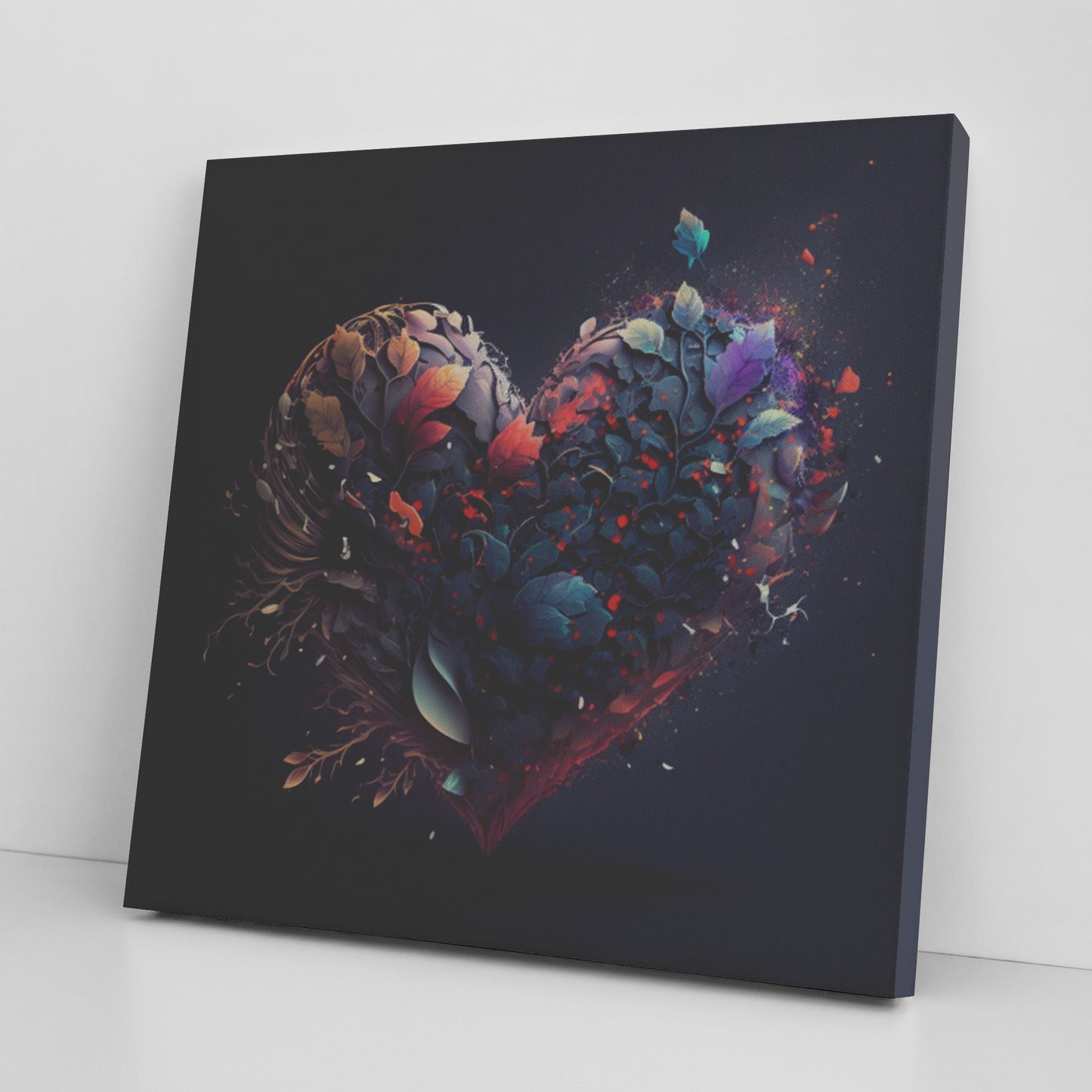 Blue Flowers Heart Canvas