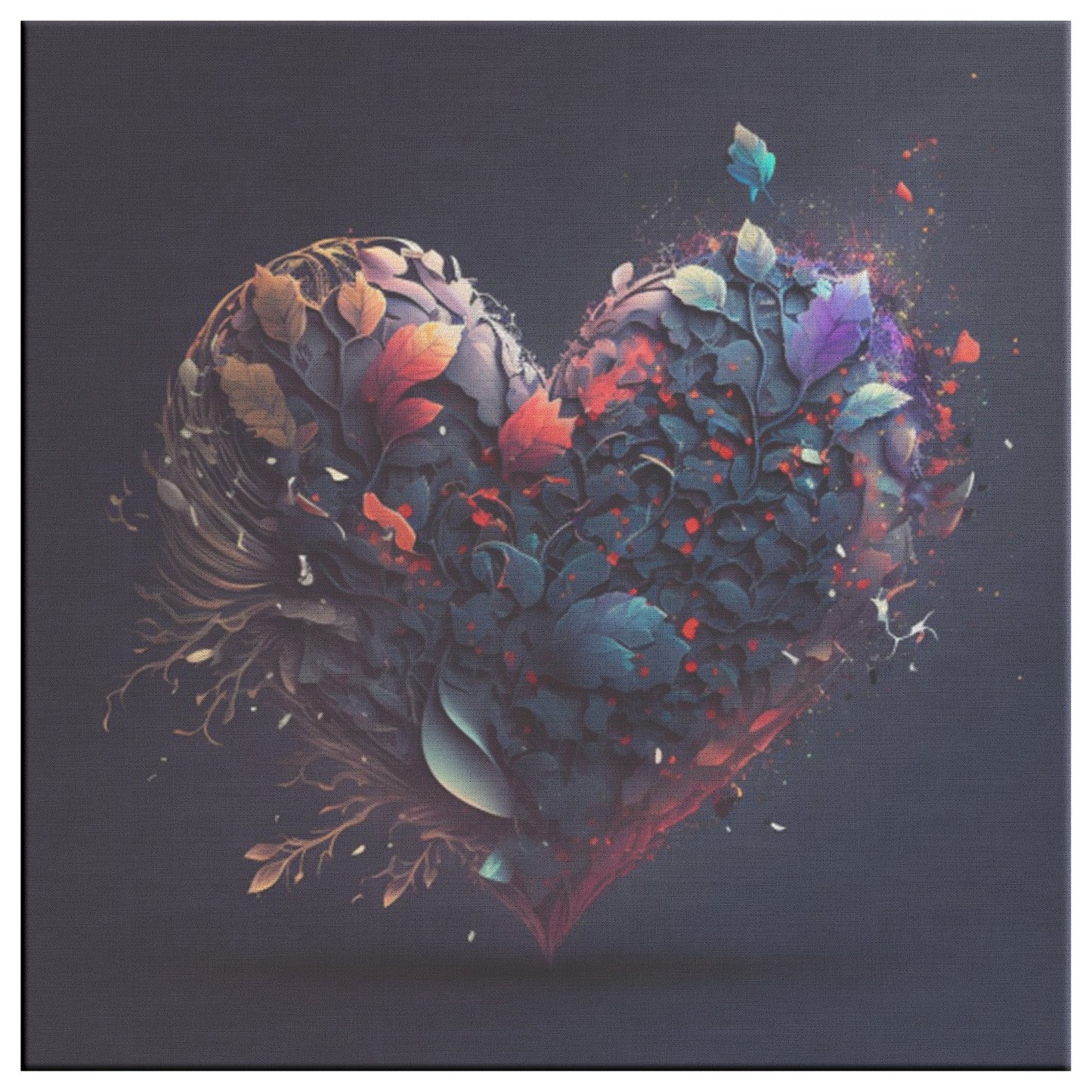 Blue Flowers Heart Canvas