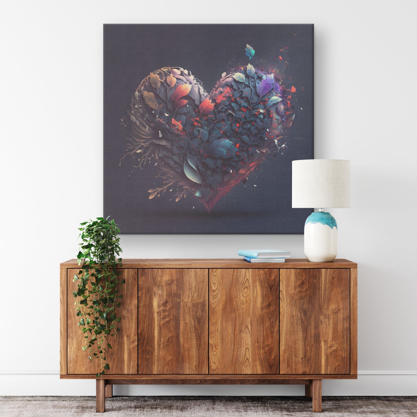 Blue Flowers Heart Canvas