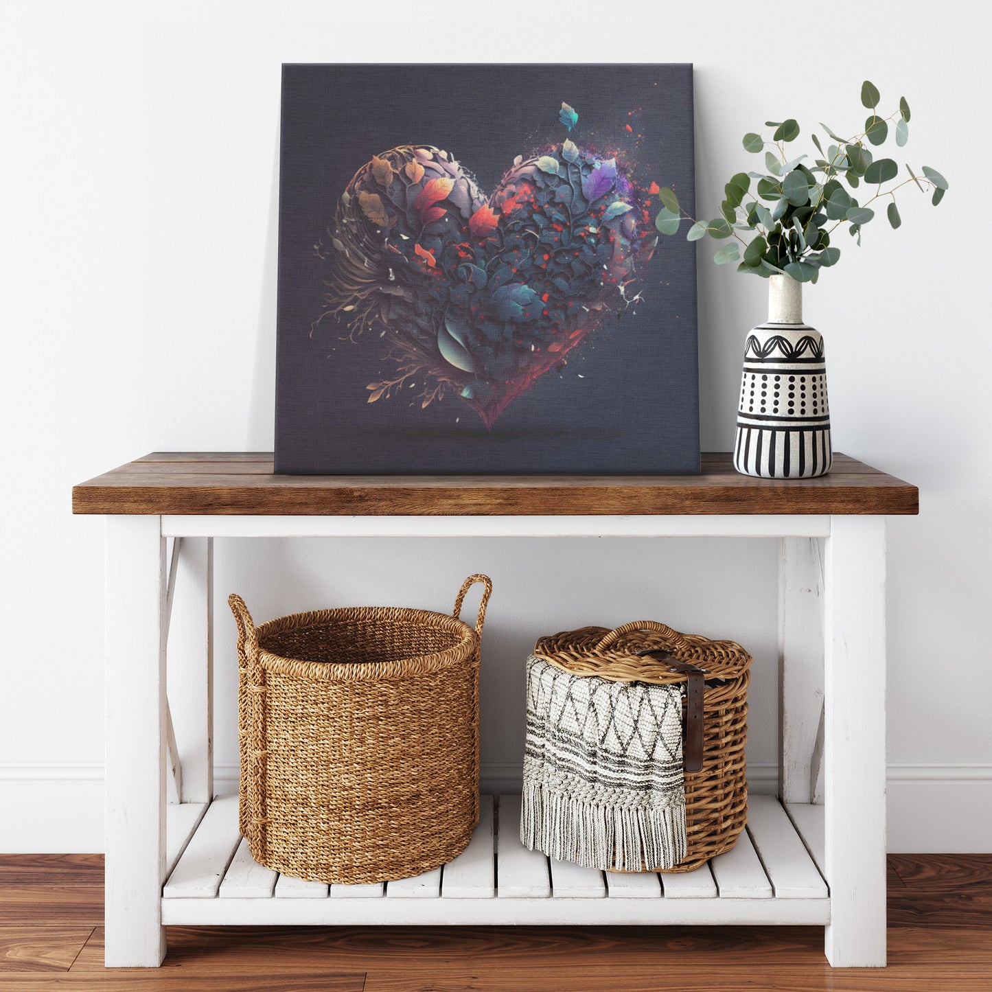 Blue Flowers Heart Canvas