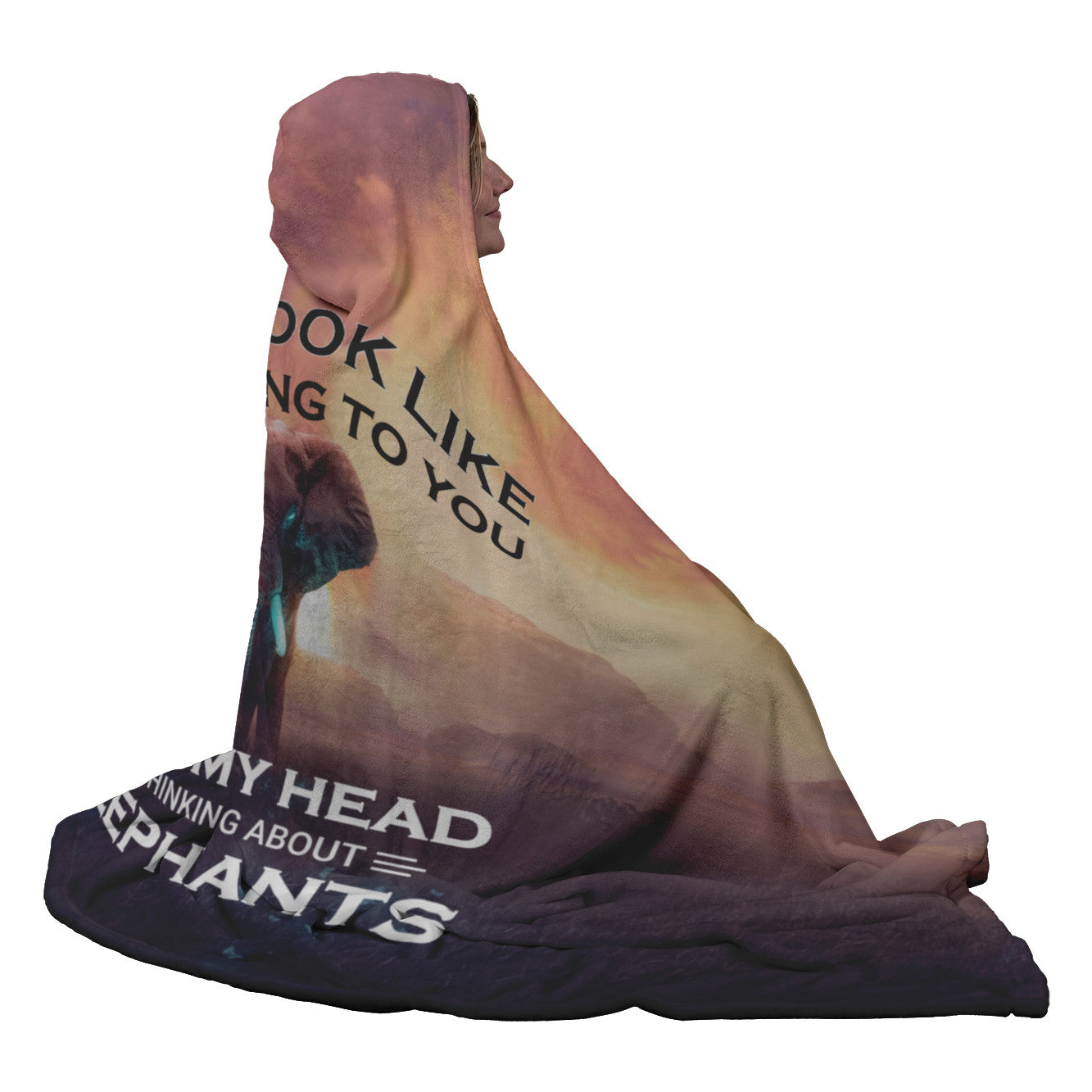 Thinking About Elephants | Premium Adult Hooded Blanket | AOP