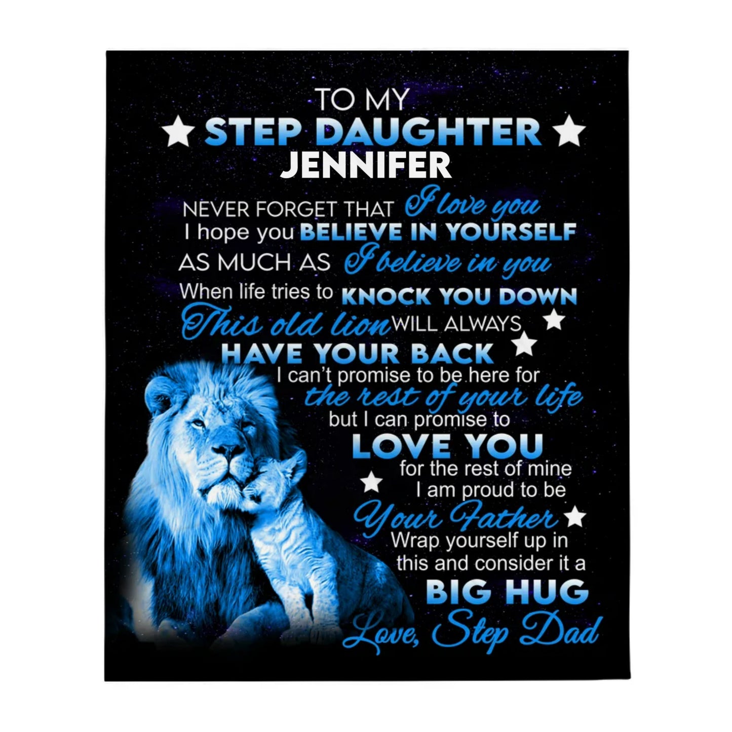 To My Step-Daughter Lion | Personalized Blanket From Step-Dad