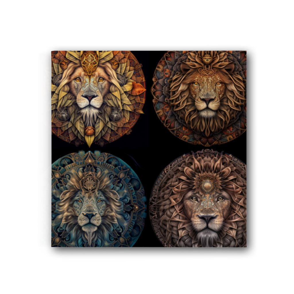 Four Lion Heads Premium Stretched Canvas
