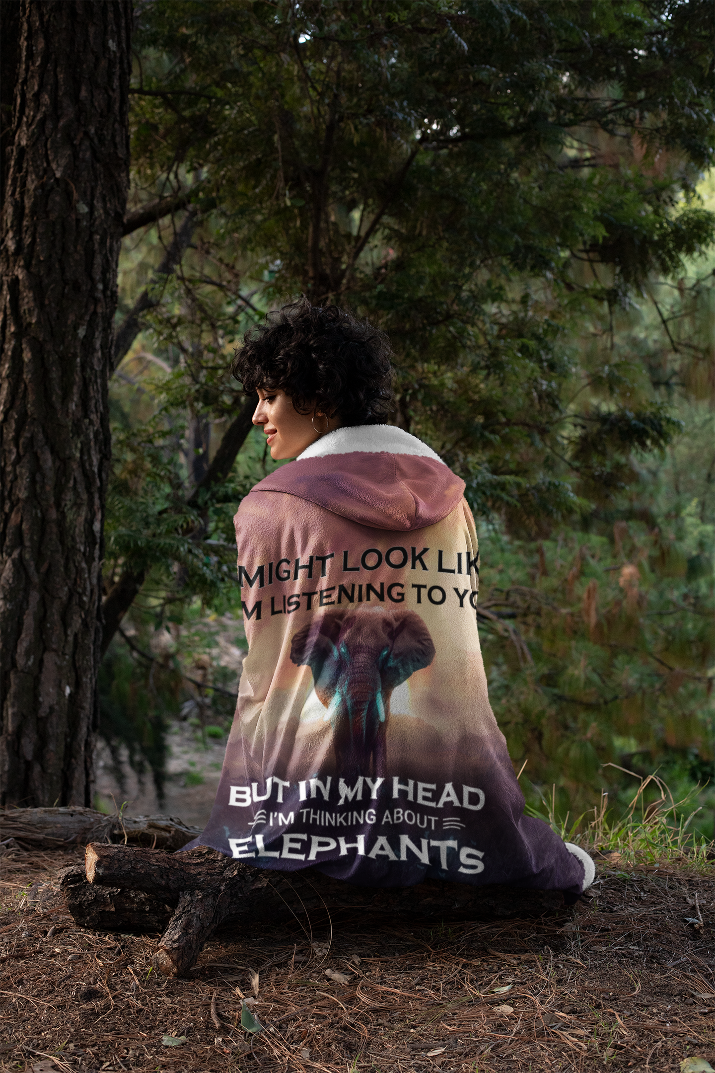 Thinking About Elephants | Premium Adult Hooded Blanket | AOP