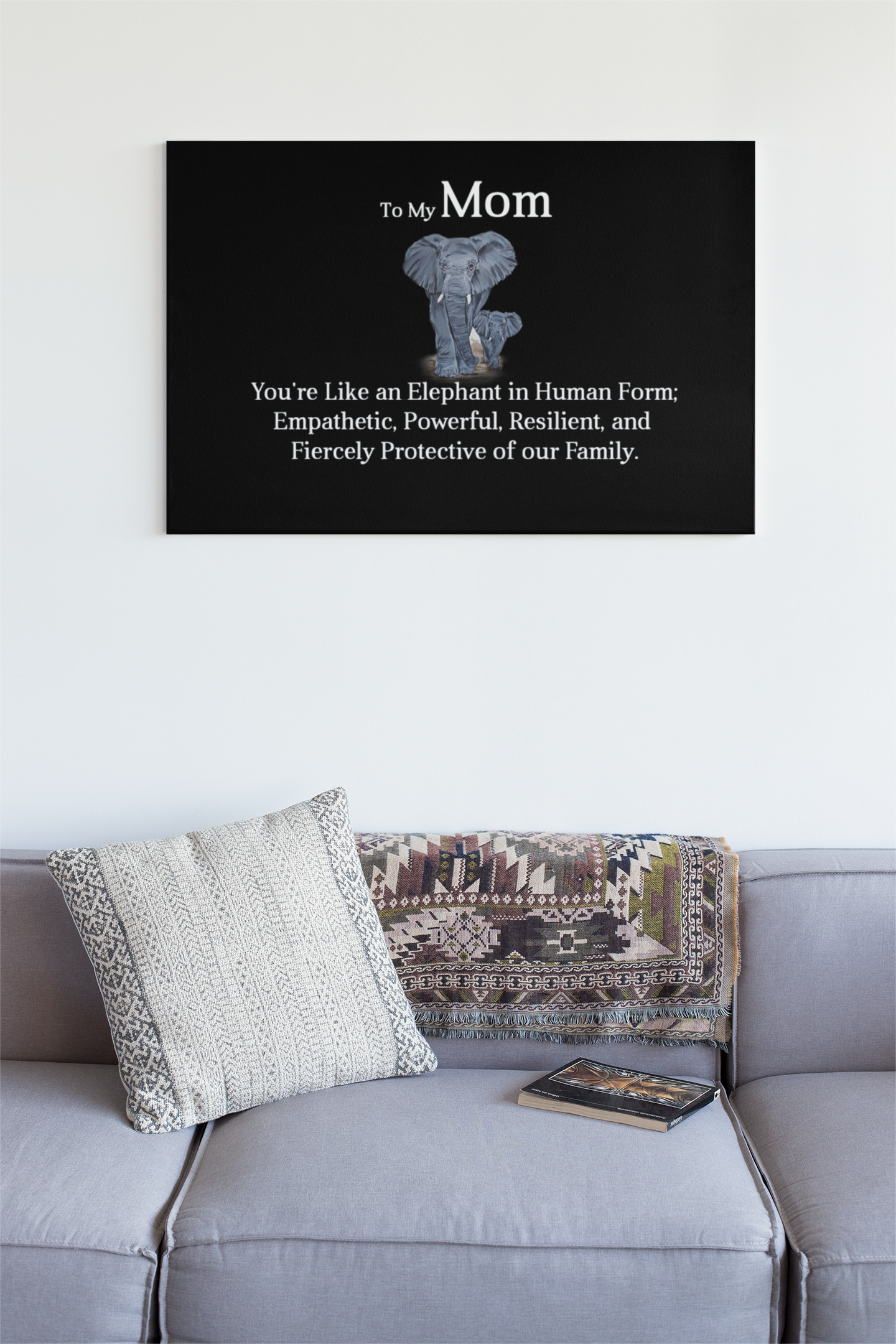 Canva - Elephant Fiercely Protective - Black Landscape Canvas .75in Frame