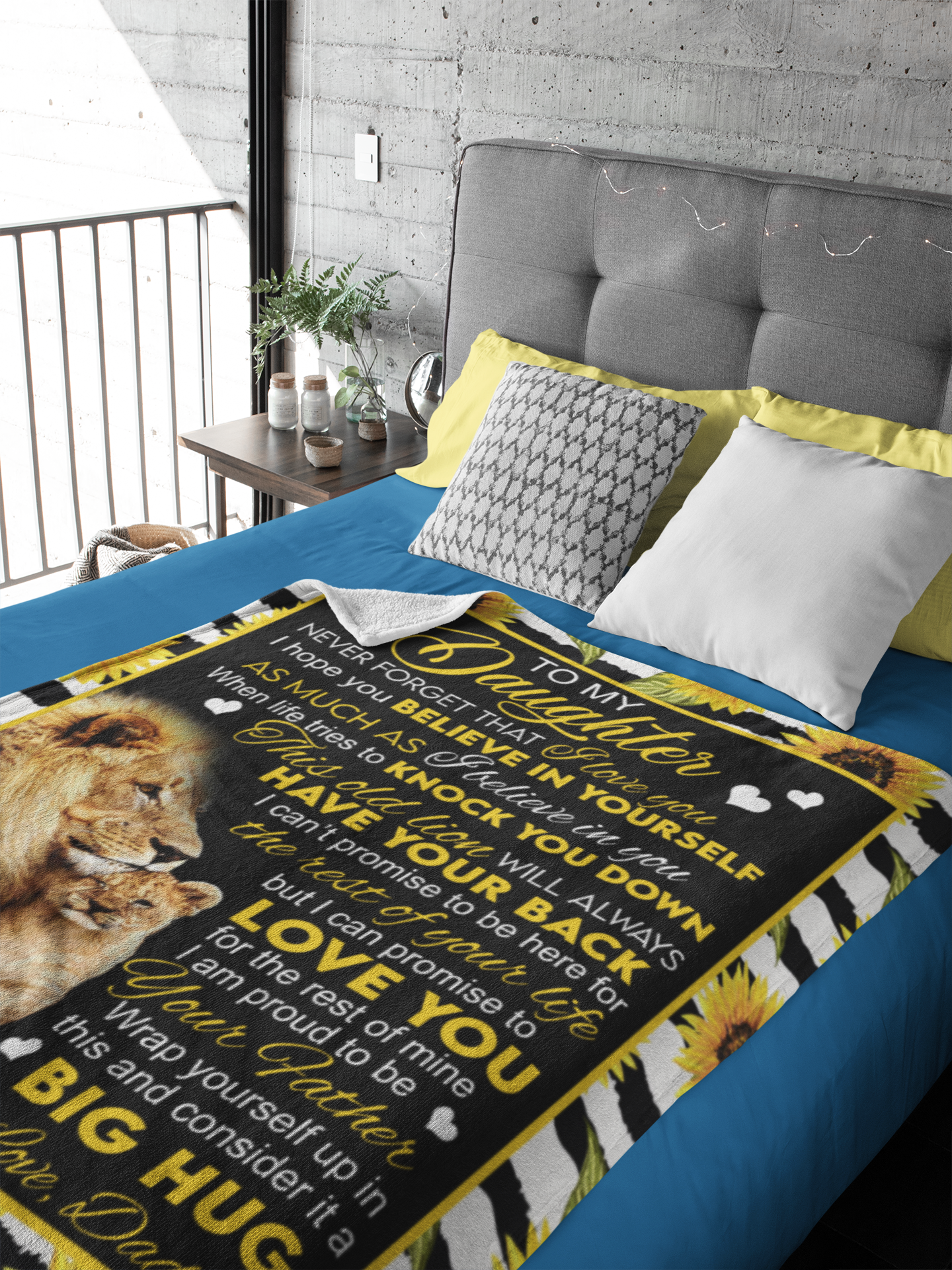 To My Daughter | Sunflower Lion Blanket From Dad | Throw Blanket 50"x60" | PF
