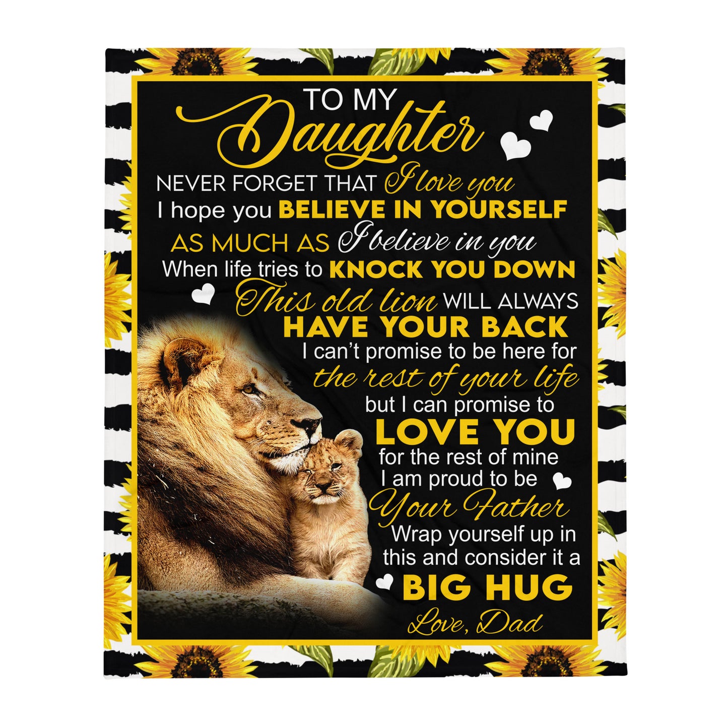 To My Daughter | Sunflower Lion Blanket From Dad | Throw Blanket 50"x60" | PF