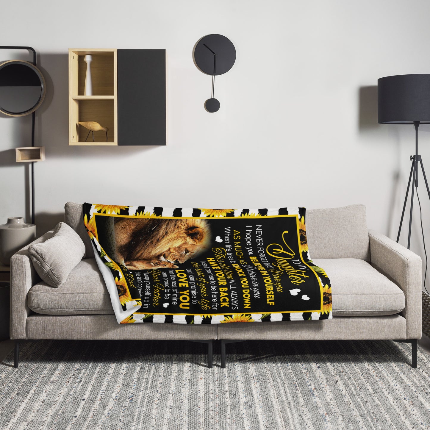 To My Daughter | Sunflower Lion Blanket From Dad | Throw Blanket 50"x60" | PF