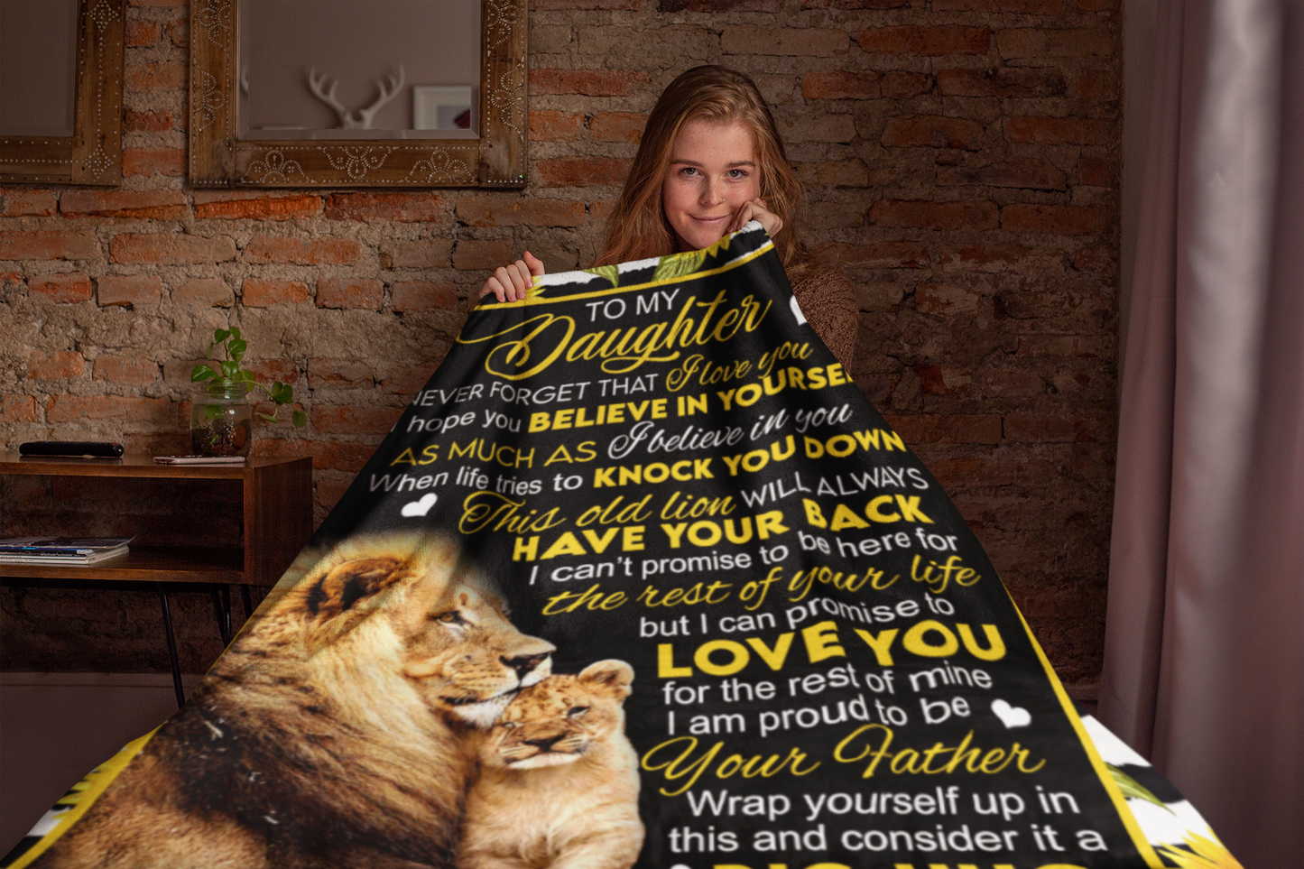 To My Daughter | Sunflower Lion Blanket From Dad | Throw Blanket 50"x60" | PF