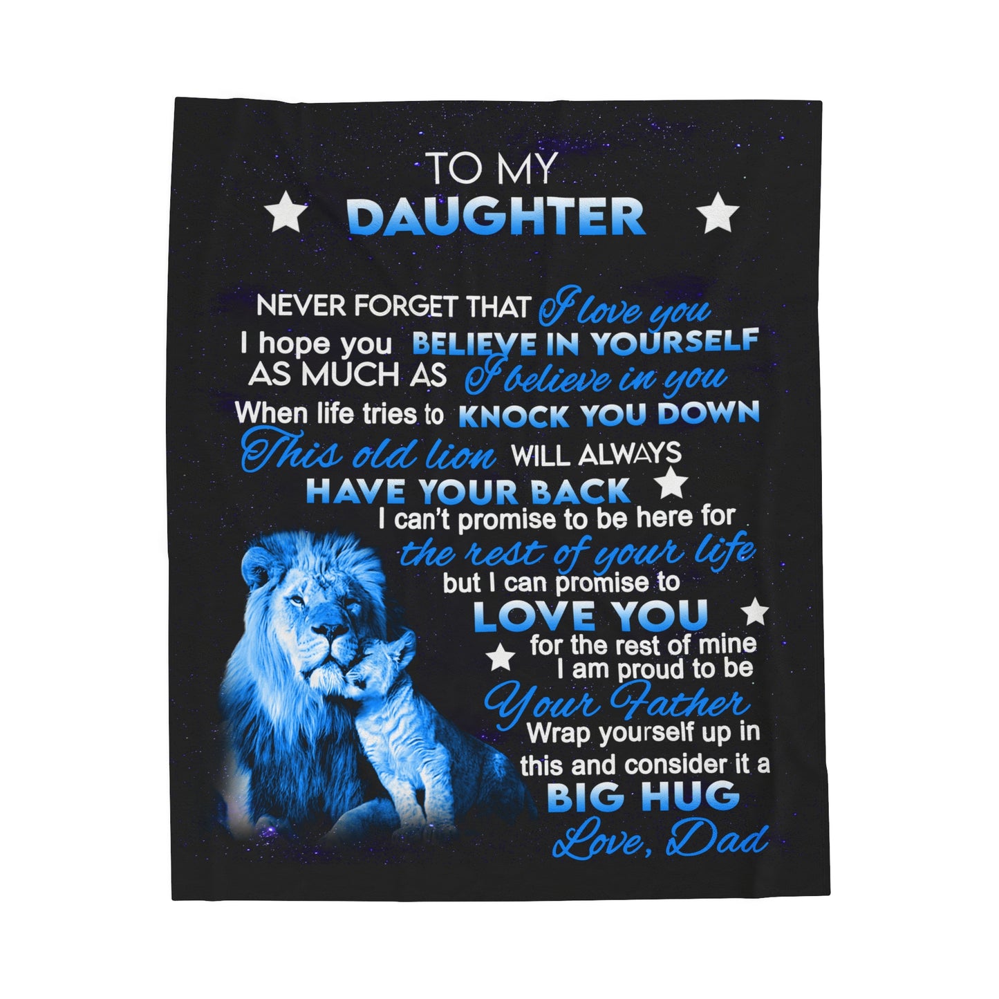 To My Daughter - Lion & Cub -  Velveteen Plush Blanket