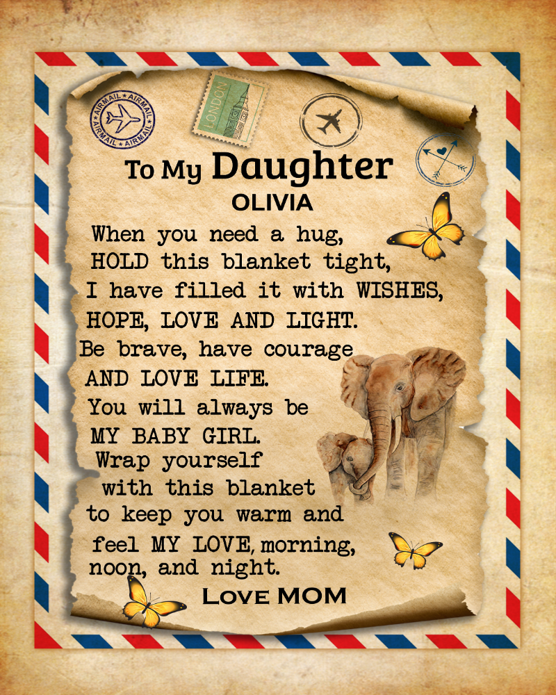 To My Daughter |  Personalized Elephant Envelope Blanket