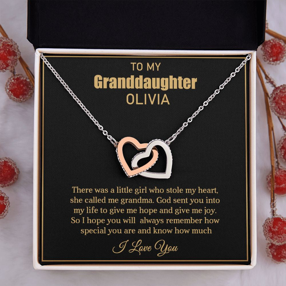 To My Granddaughter | My Heart | Interlocking Hearts Necklace