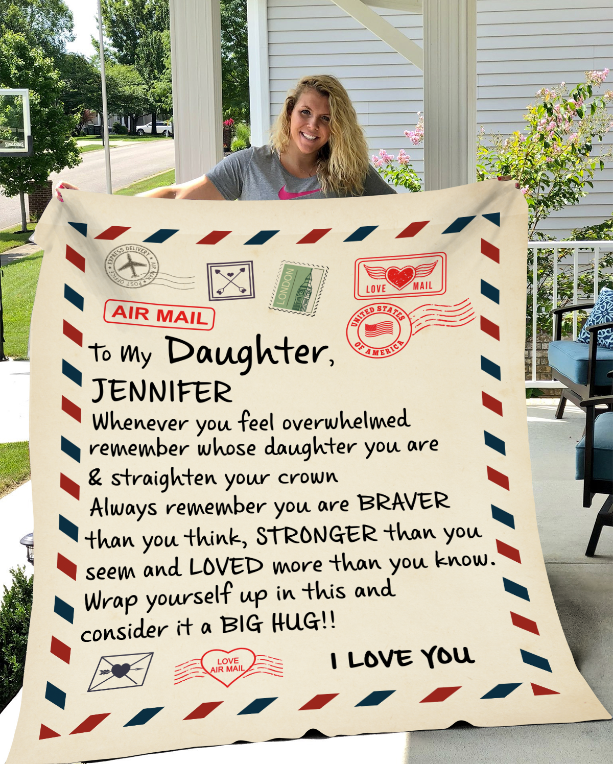 To My Daughter | Personalized Envelope Braver & Stronger Blanket | Throw Blanket 50"x60"