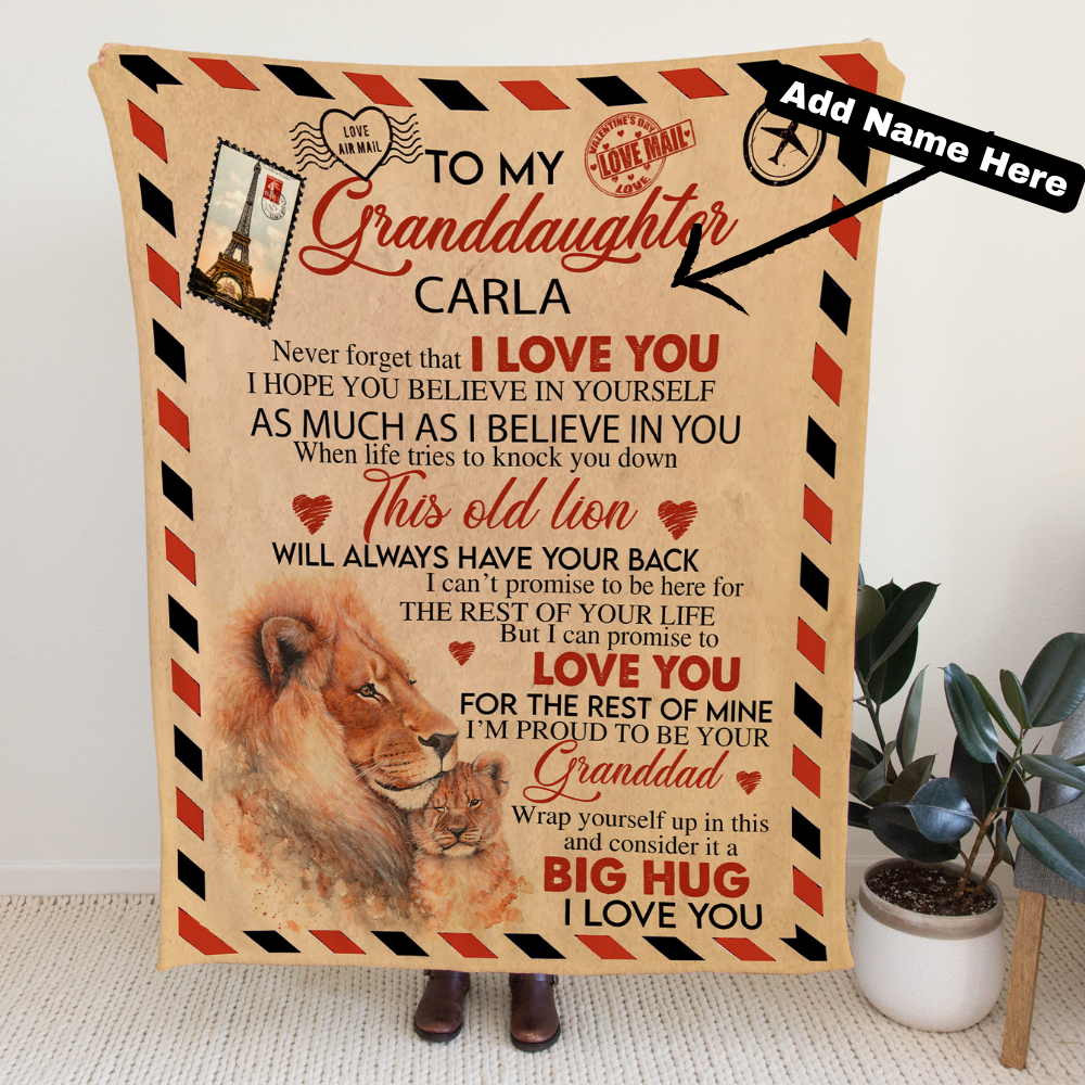 To My Granddaughter | Personalized Lion Envelope Blanket | Throw Blanket