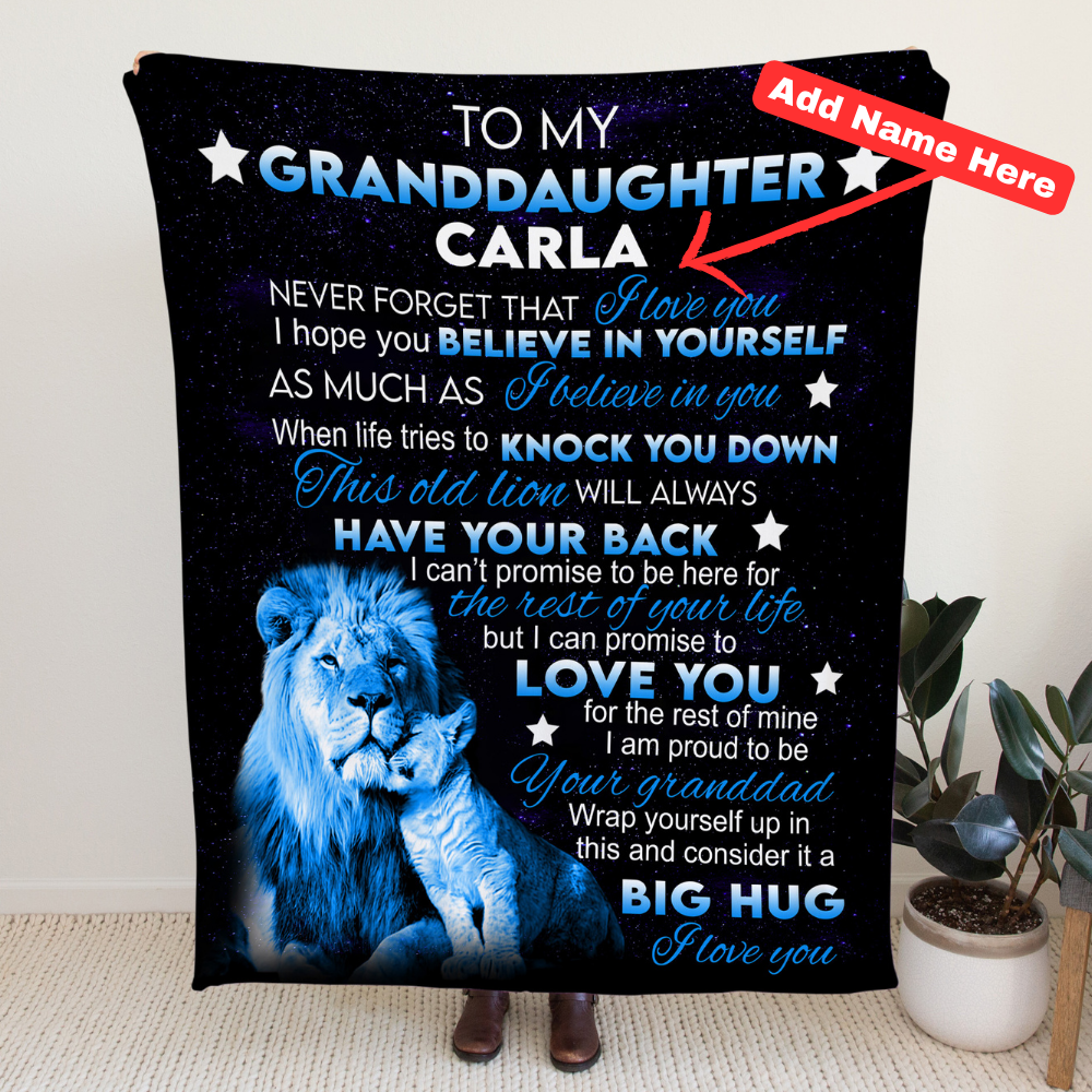 To My Granddaughter |Personalized Blue Lion Blanket | Throw Blanket
