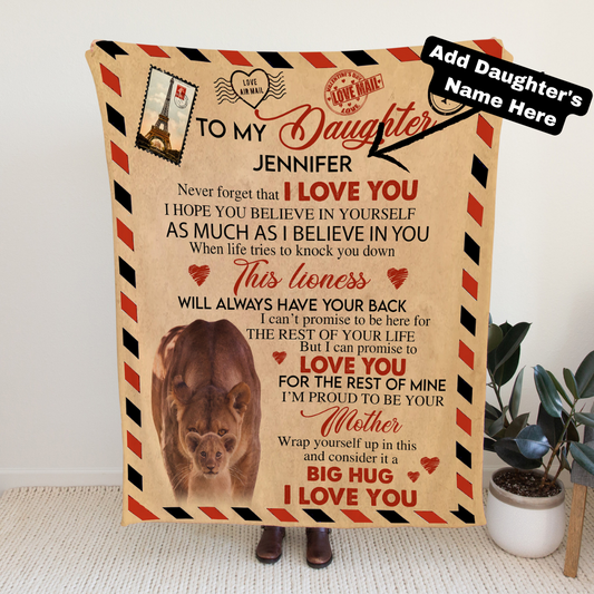 To My Daughter | Personalised Sherpa Lioness Envelope | Throw Blanket 50"x60" PY