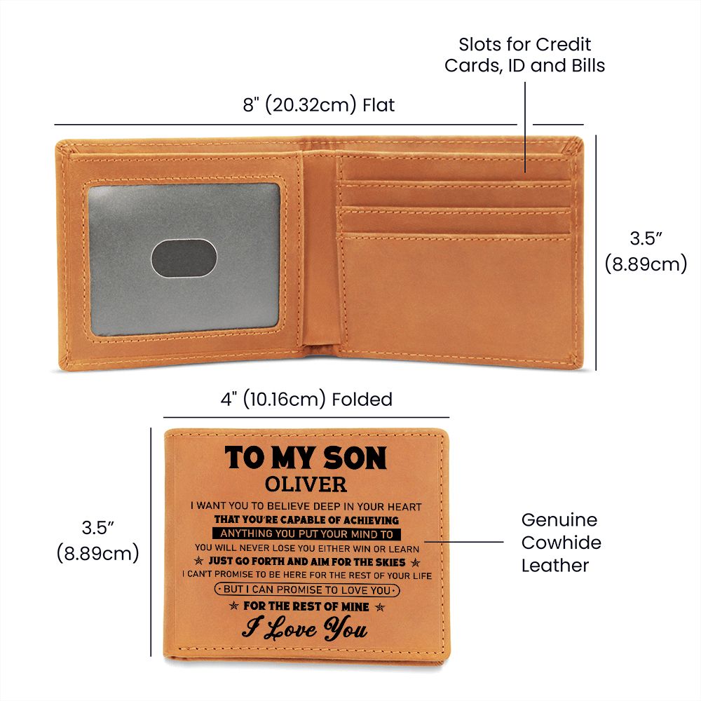 To My Son | Personalized Leather Wallet | Aim For the Skies
