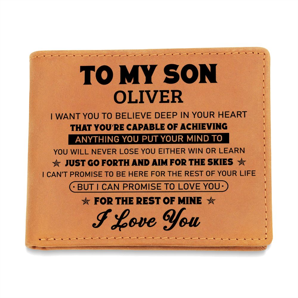 To My Son | Personalized Leather Wallet | Aim For the Skies