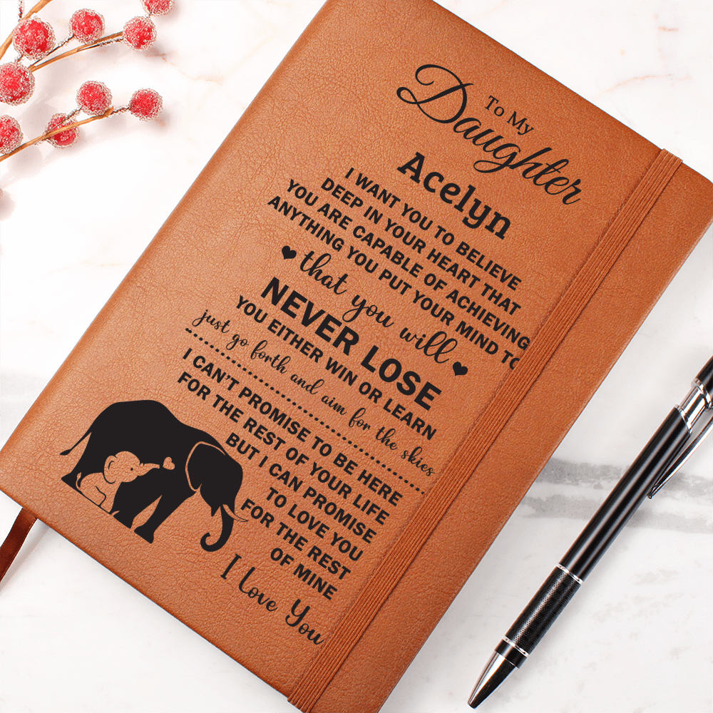 Acelyn - Elephant  Graphic Leather Journal- Daughter