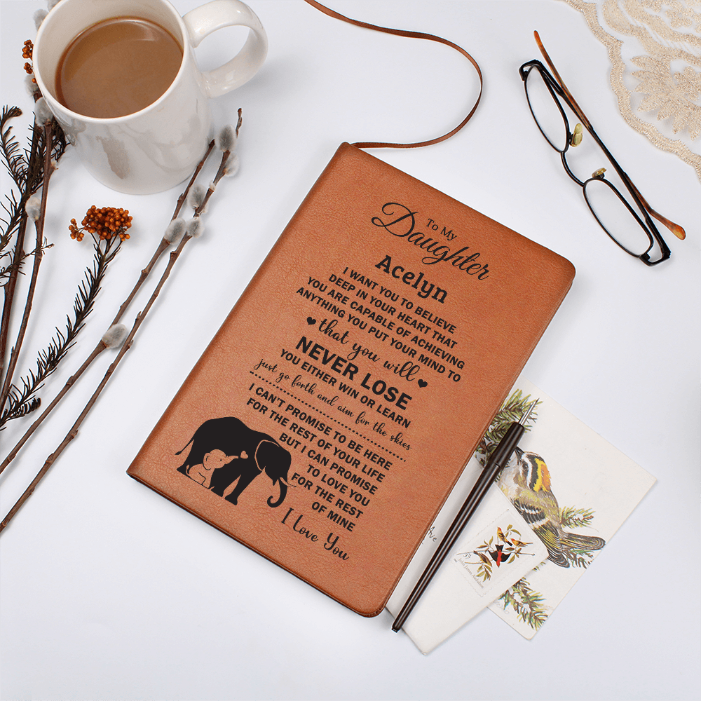 Acelyn - Elephant  Graphic Leather Journal- Daughter