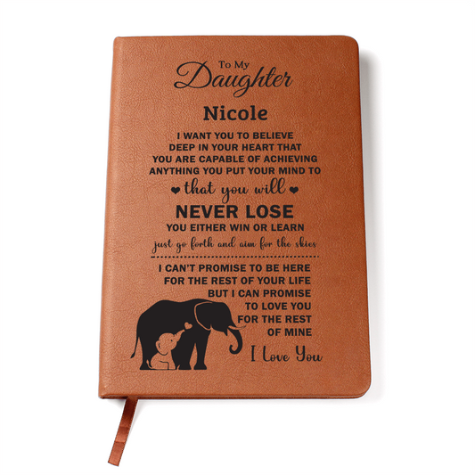 To My Daughter Personalized Leather Journal, Unique Gifts for Daughter, Daughter Gifts for Christmas, Custom Journal Notebook - Nicole