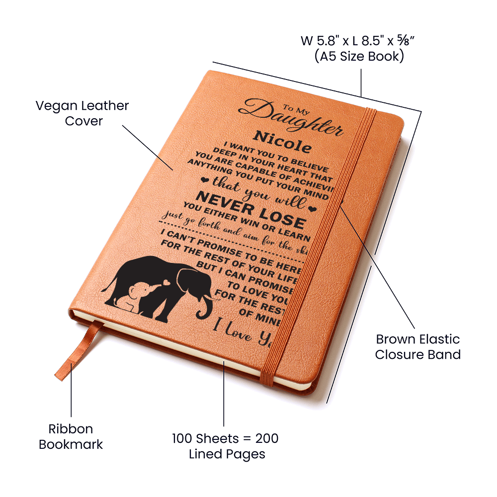 To My Daughter Personalized Leather Journal, Unique Gifts for Daughter, Daughter Gifts for Christmas, Custom Journal Notebook - Nicole
