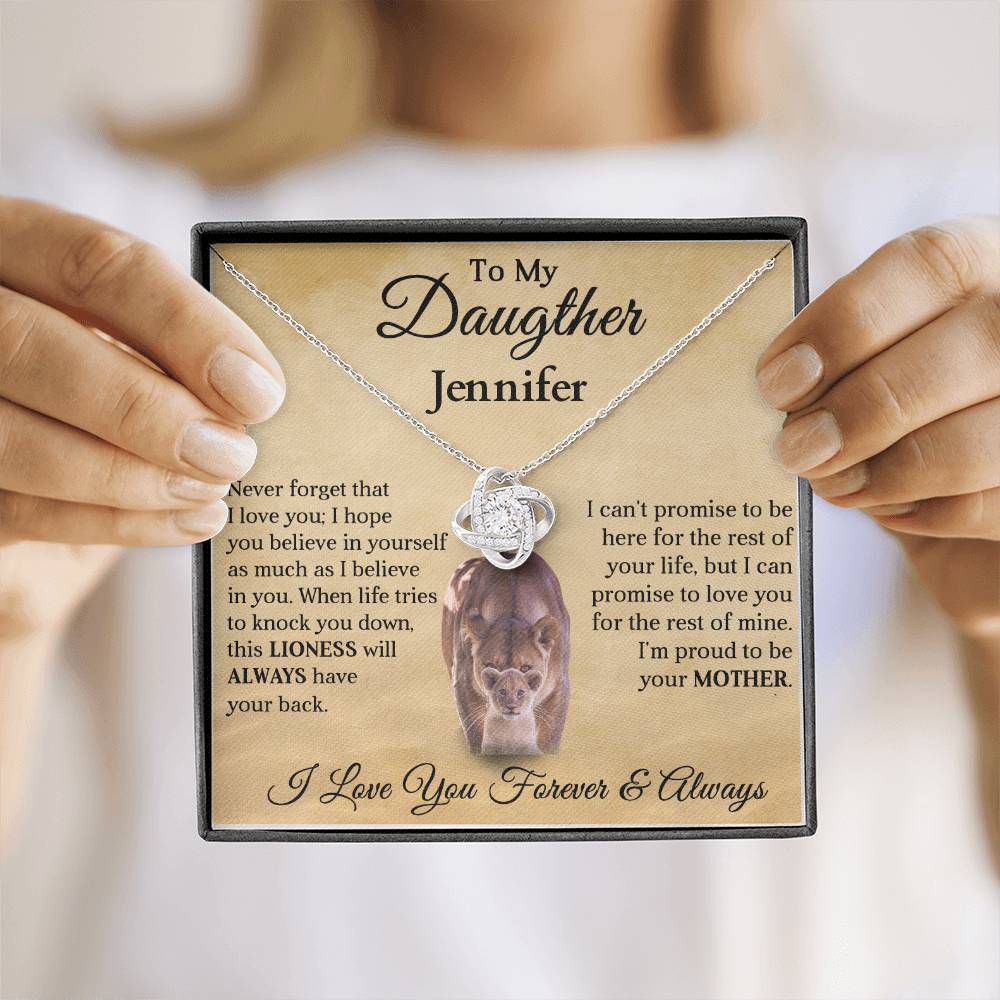 To My Daughter | Personalized  Lioness Love Knot Necklace