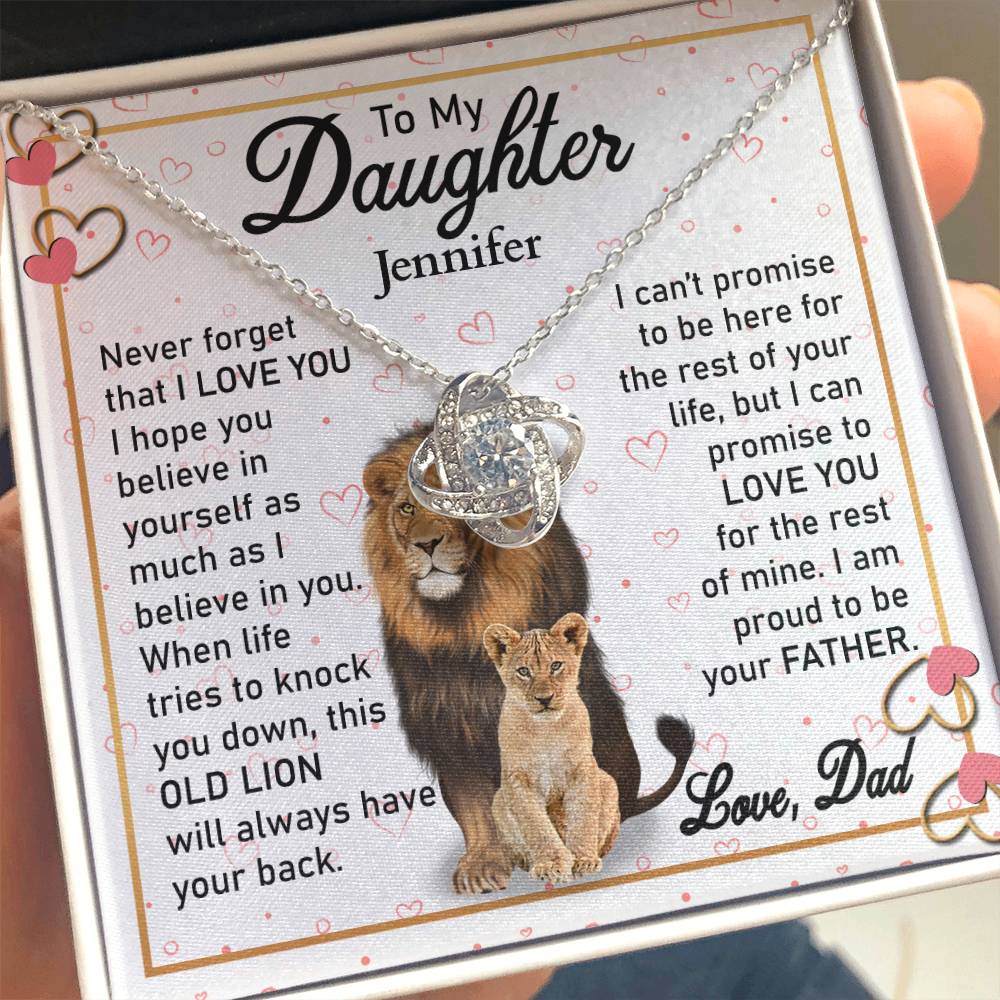 To My Daughter - This Old Lion - Personalized Love Knot Necklace Gift
