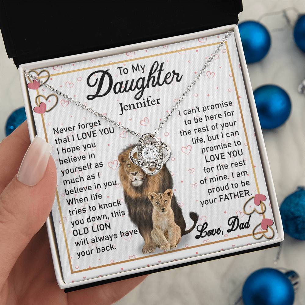 To My Daughter - This Old Lion - Personalized Love Knot Necklace Gift
