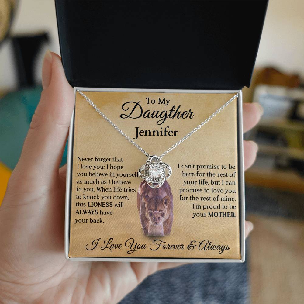 To My Daughter | Personalized  Lioness Love Knot Necklace