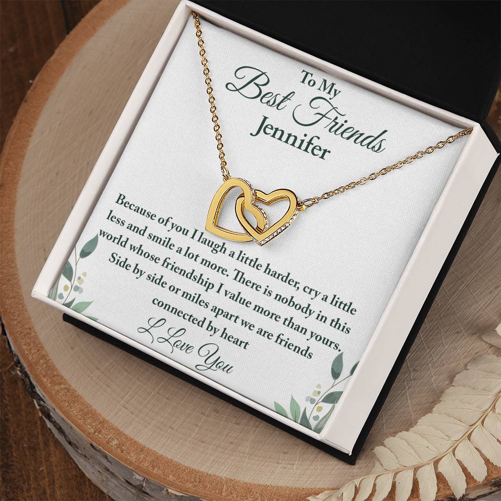 To My Best Friend |  Connected By Heart | Interlocking Hearts Necklace